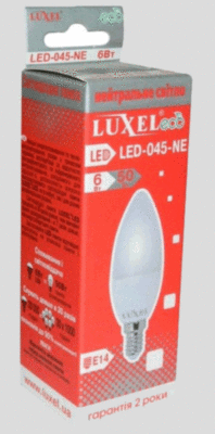 Лампа LED 6 Вт Е14 LUXEL свеча 045-NE 4000К
